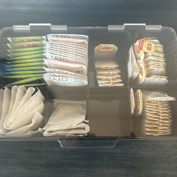 mDesign Black Plastic Tea Bag Divided Storage Organizer w Hinge Lid EUC - Picture 3 of 4